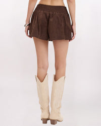 SUEDE FLARE MINI SKORT, ESPRESSO