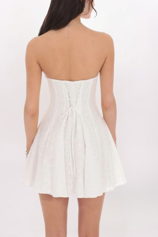 EYELET STRAPLESS DRESS