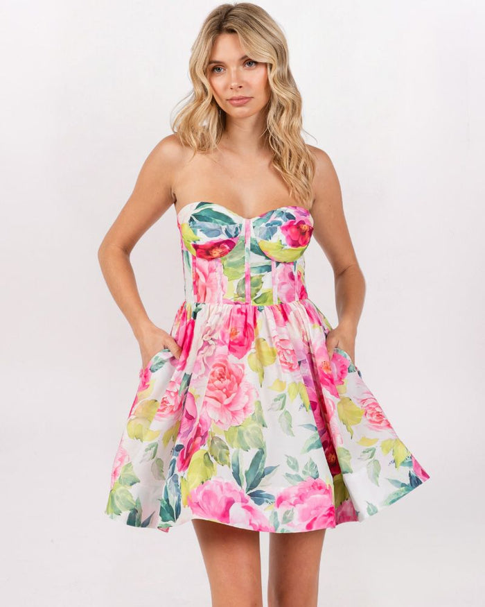 pink garden party dress STRAPLESS GARDEN PARTY DRESS, PINK – Girlhero