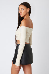 TIE FRONT RIB SWEATER
