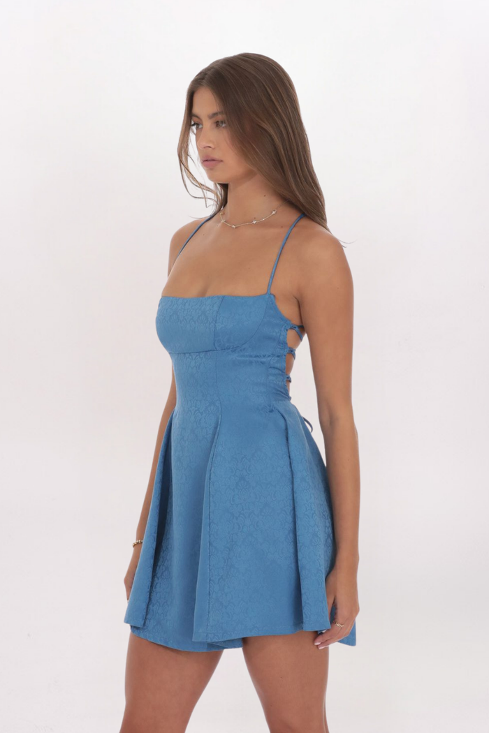 JACQUARD FLORAL LACED BACK DRESS