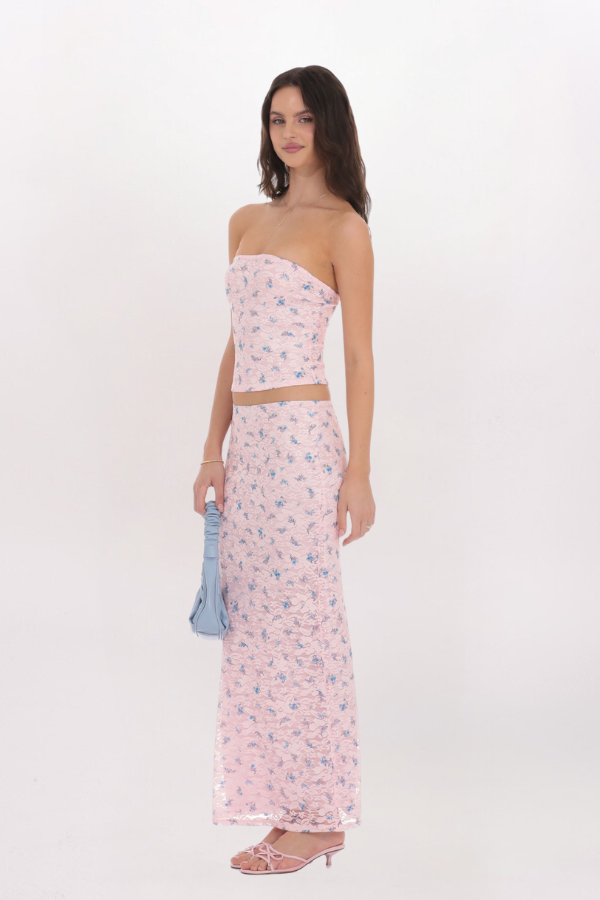 STRAPLESS FLORAL LACE TUBE