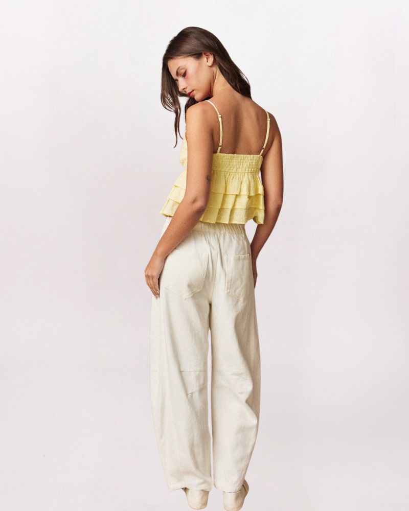 TIERED EYELET TOP, BUTTER YELLOW