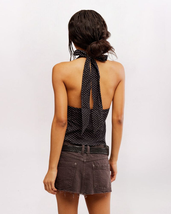 PIN DOT RAMONA HALTER TOP, BLK COMBO
