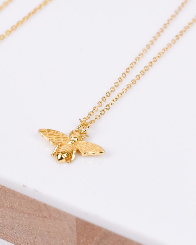 DAINTY BEE CHARM NECKLACE - S925 & 14K GD