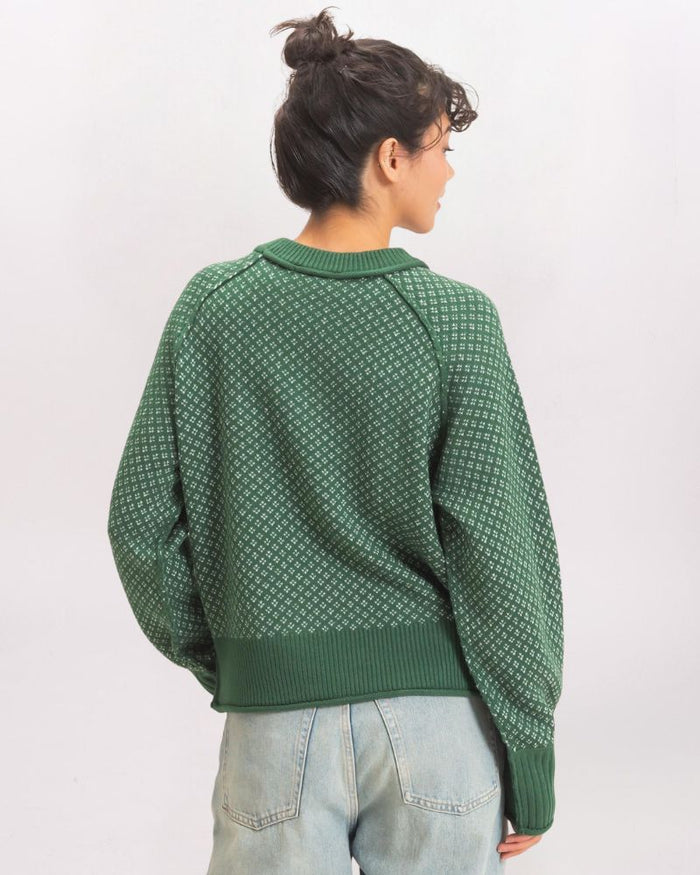 BIRDSEYE CREW SWEATER, DK GREEN