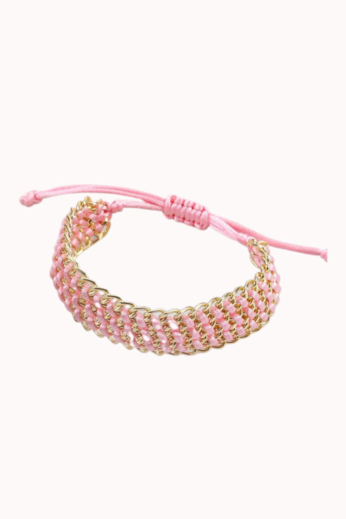 THREADED CHAIN LINKED PULL BRACELET - PINK