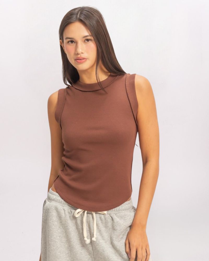 SEAM DETAIL RIB TANK, CHOCOLATE