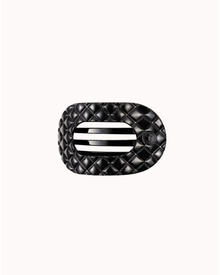 TELETIES - SMALL FLAT ROUND CLIP, QUILTED JET BLACK