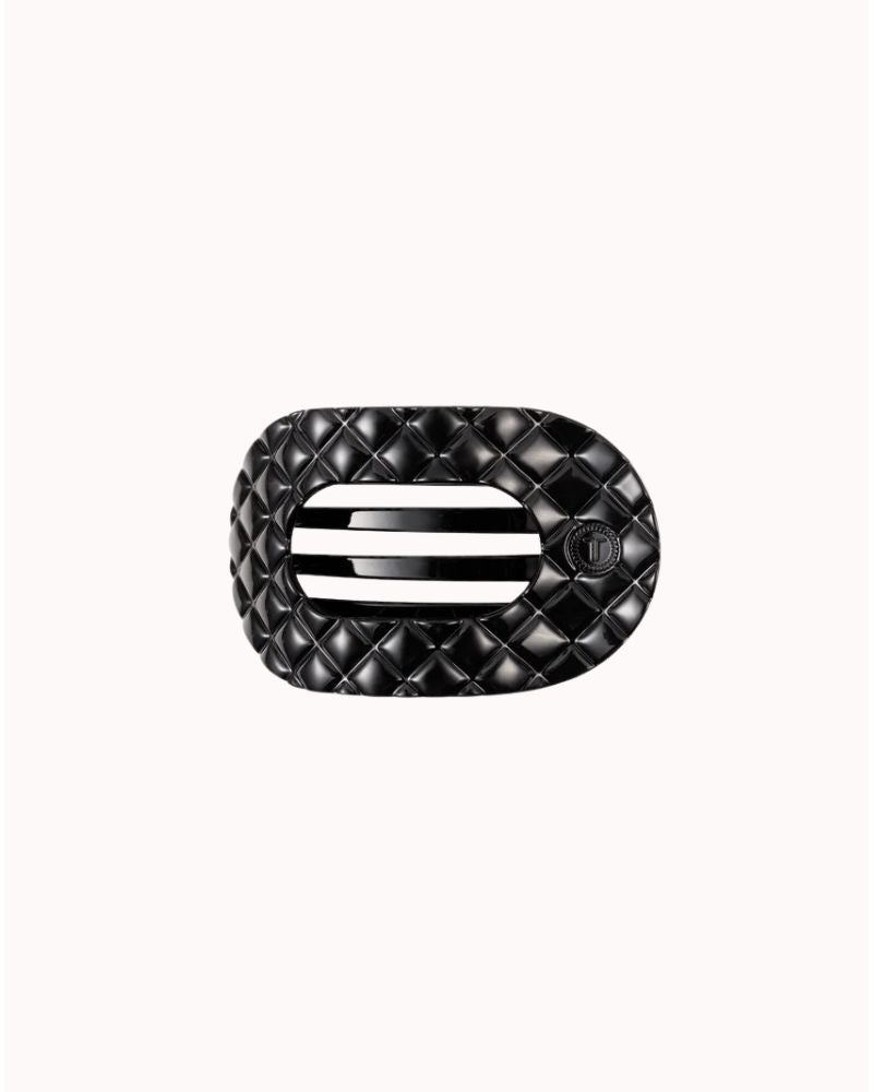 TELETIES - SMALL FLAT ROUND CLIP, QUILTED JET BLACK