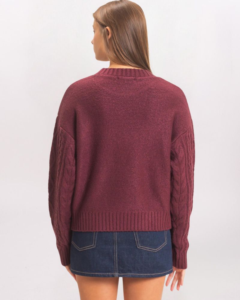 ARAN CABLE SWEATER, DK CHERRY