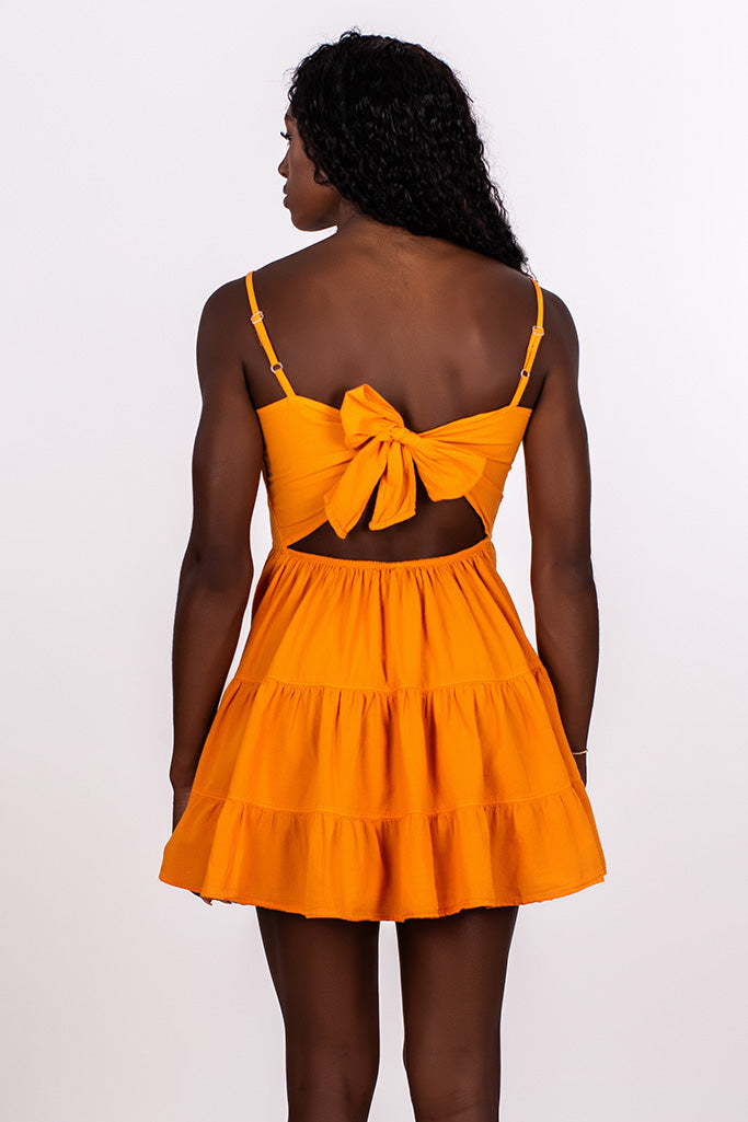 TIERED TIE BACK MINI DRESS