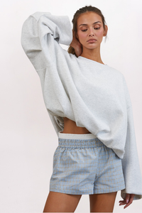 BUBBLE HEM CREW SWEATSHIRT, MELANGE GREY