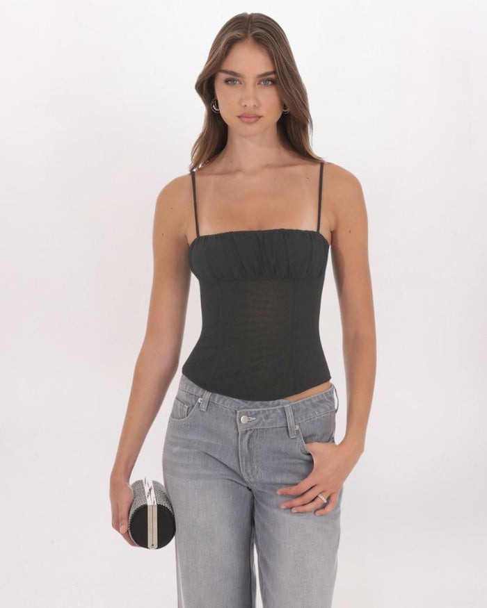 RUCHED MESH TOP