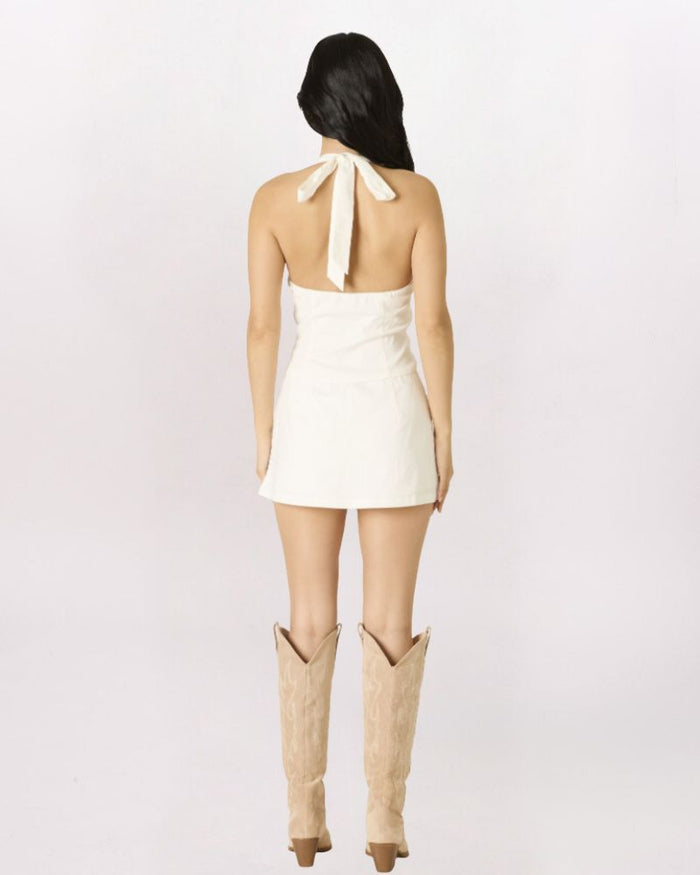 LINEN MICRO MINI SKORT, WHITE