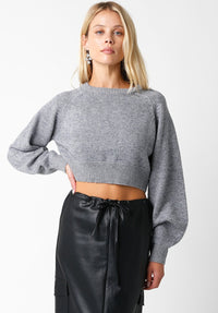 BALLOON SLEEVE CROP SWEATER