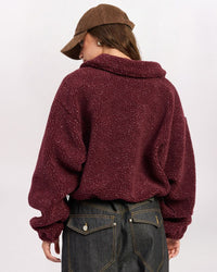 SPECKLED SHERPA COLLARED PULLOVER, BURGUNDY