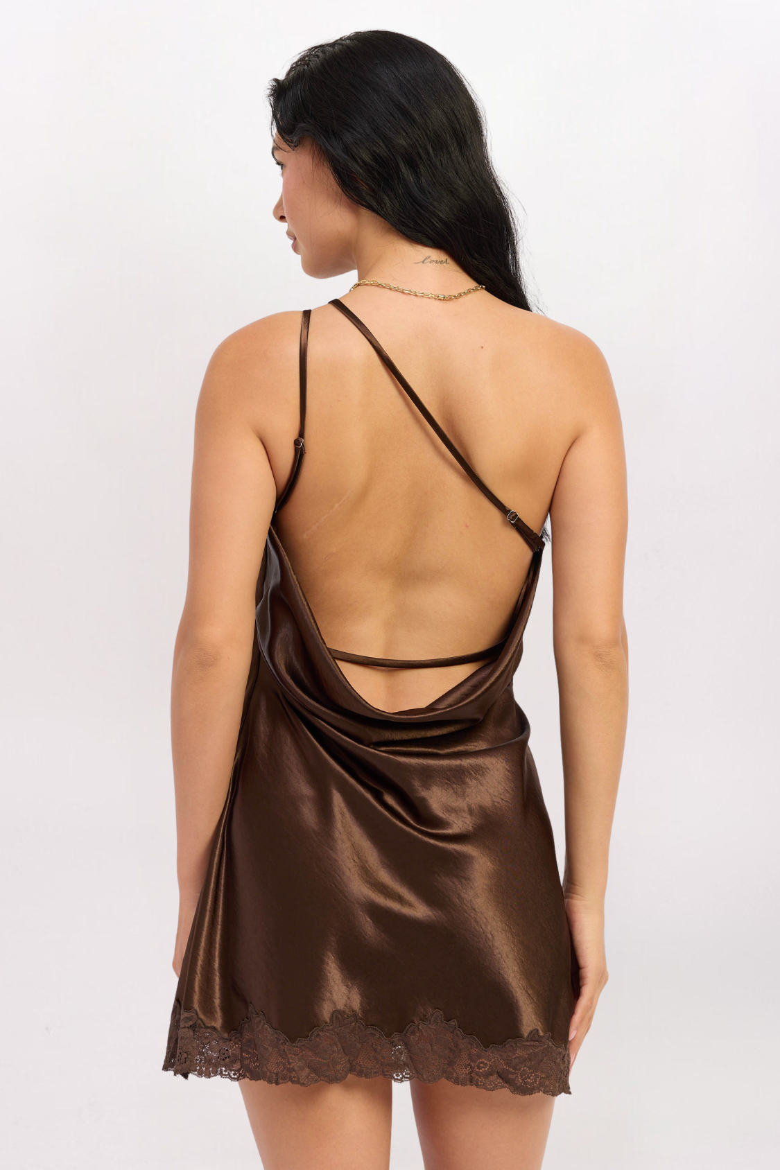 LACE TRIM SATIN DRESS