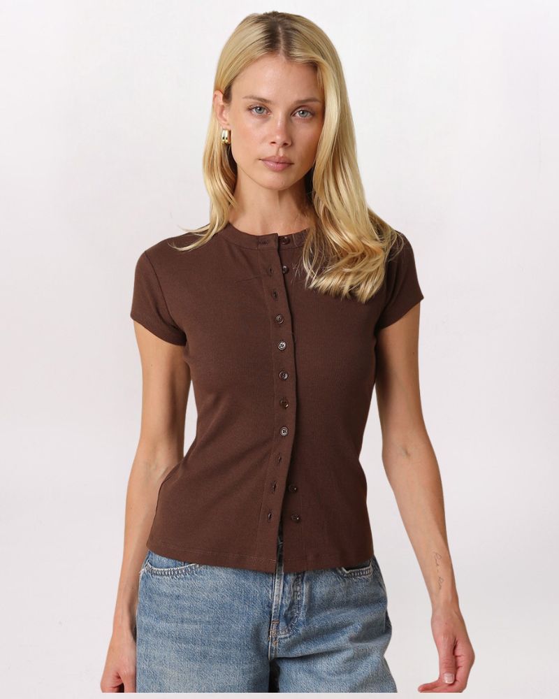 FITTED CARDIGAN TOP, BROWN
