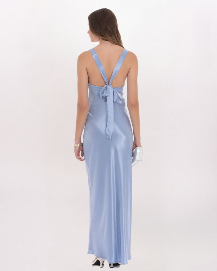 SATIN V-NECK MAXI