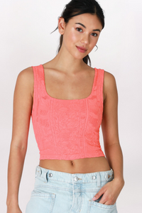 FLORAL TEXTURED CROP TANK - CAMELLIA