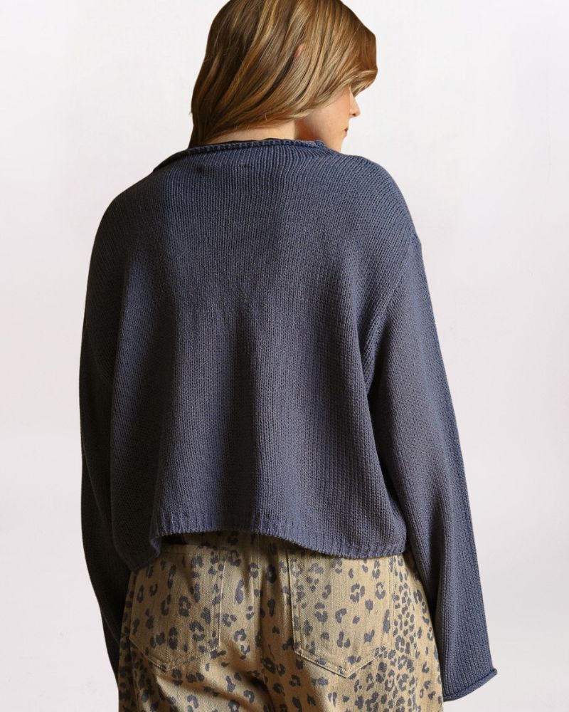ROLLNECK CARDIGAN, NIGHTFALL