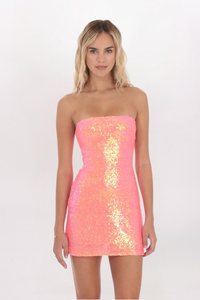 STRAPLESS DUO CHROME SEQUIN DRESS