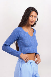 MARLED NOTCH NECK SWEATER, DENIM BLUE