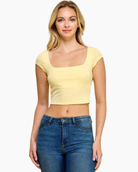 SQUARE NECK CROP TEE, BANANA
