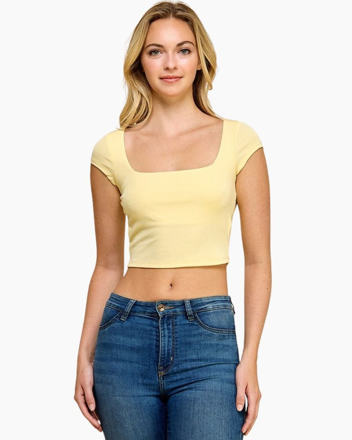 SQUARE NECK CROP TEE, BANANA