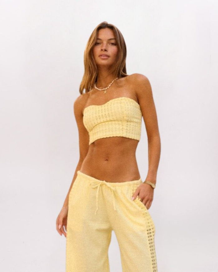 TEXTURED CORSET TOP, BUTTER
