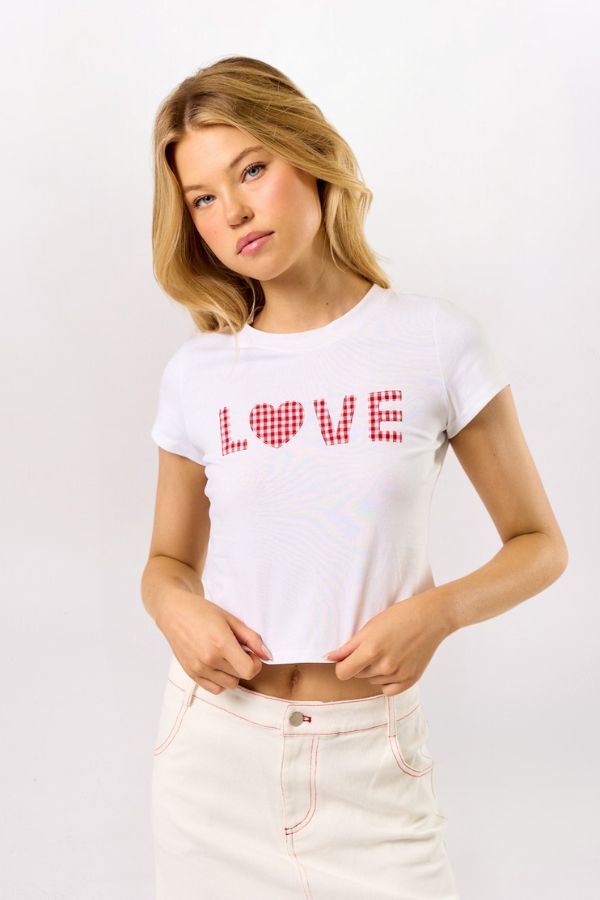 GINGHAM APPLIQUE LOVE BABY TEE