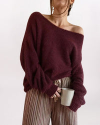 DOLMAN OFF SHOULDER SWEATER, BURG