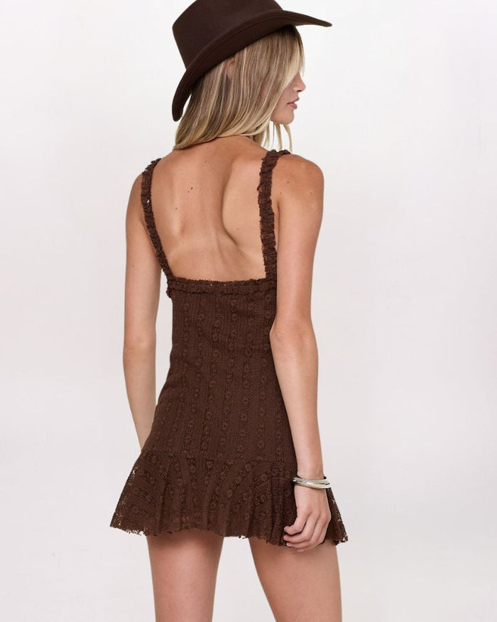 RUFFLE HEM LACE MINI DRESS