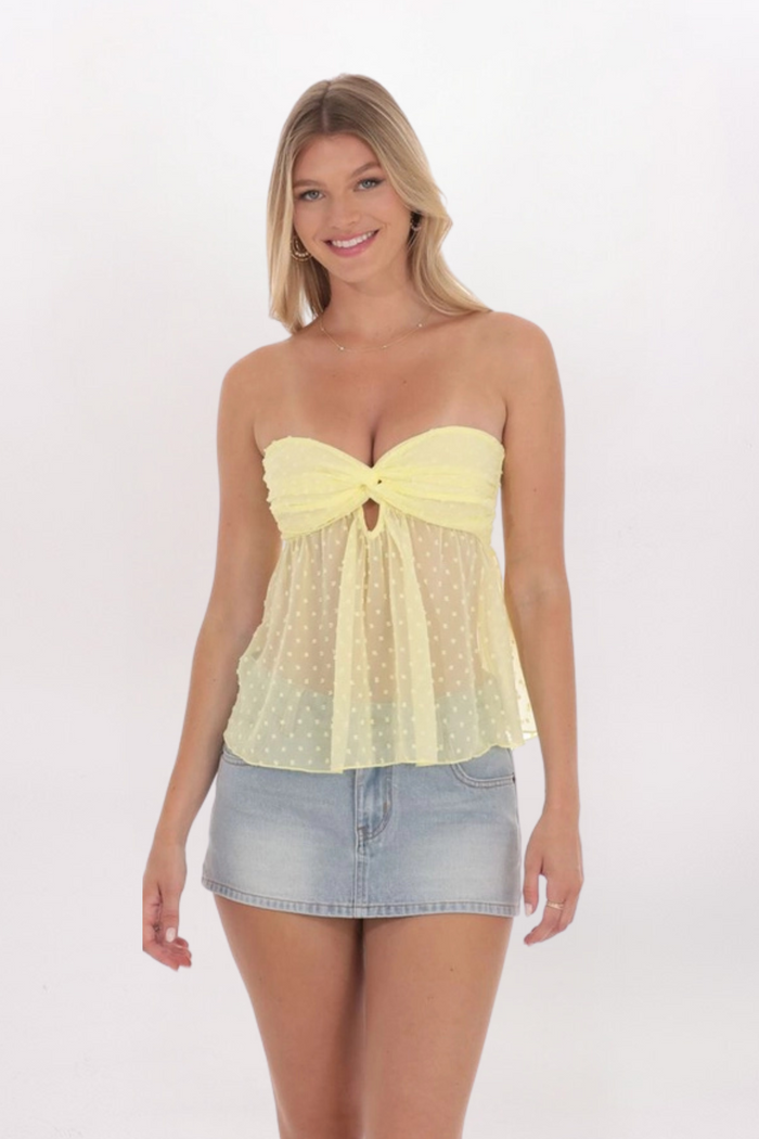 STRAPLESS SWISS DOT BABYDOLL TOP