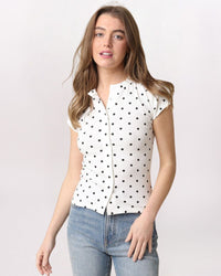 POLKA DOT CARDIGAN TOP, WHT/BLK
