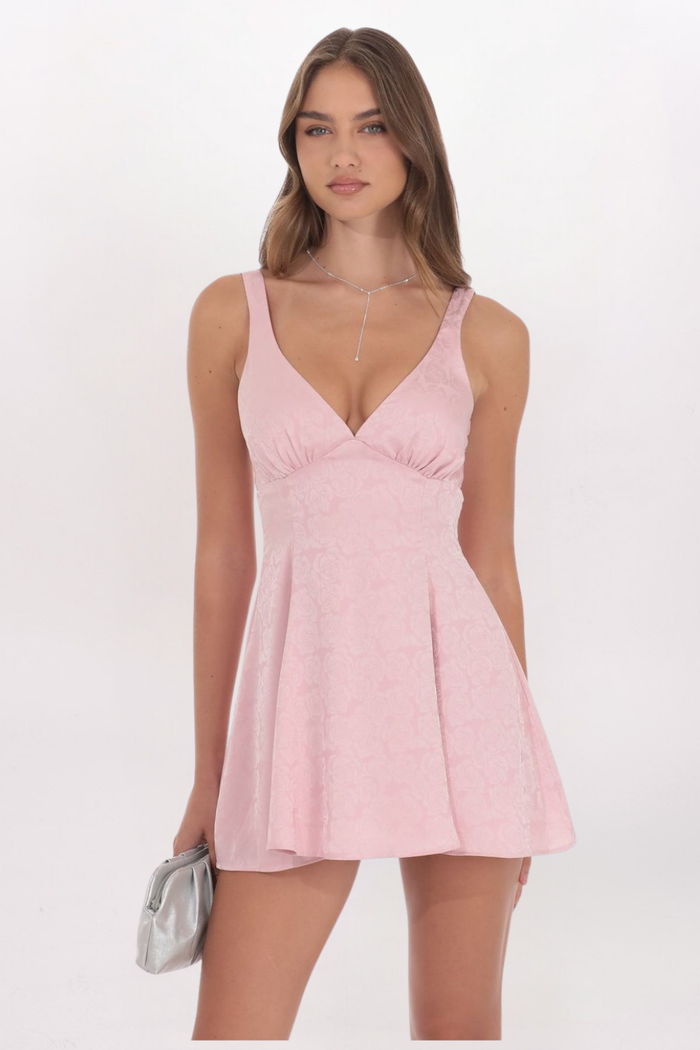 JACQUARD FLORAL BOW BACK DRESS