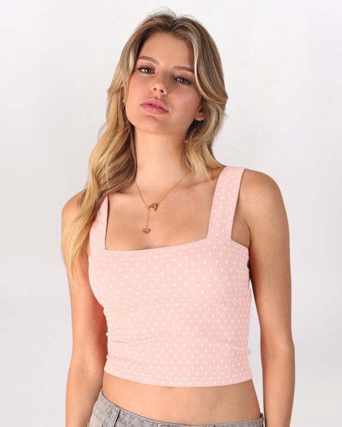 POLKA DOT SQUARE NECK CROP, ICY PINK