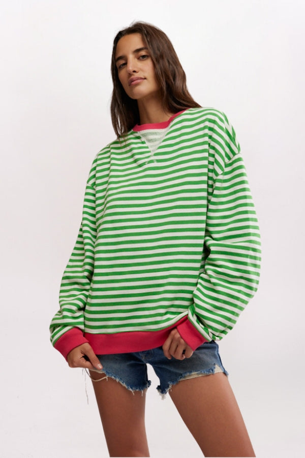 CLASSIC STRIPED CREW SWEATSHIRT, CLOVER