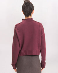 EXPOSED SEAMS MOCK NECK SWEATER, DK CHERRY