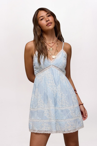 LACE INSET PATCHWORK MINI DRESS
