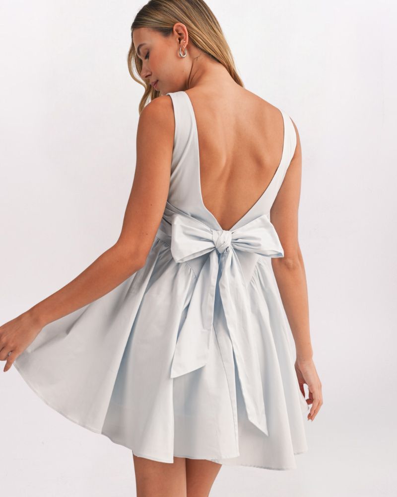 SQUARE NECK TIE BACK FLARE DRESS, BABY BLUE