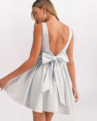 SQUARE NECK TIE BACK FLARE DRESS, BABY BLUE