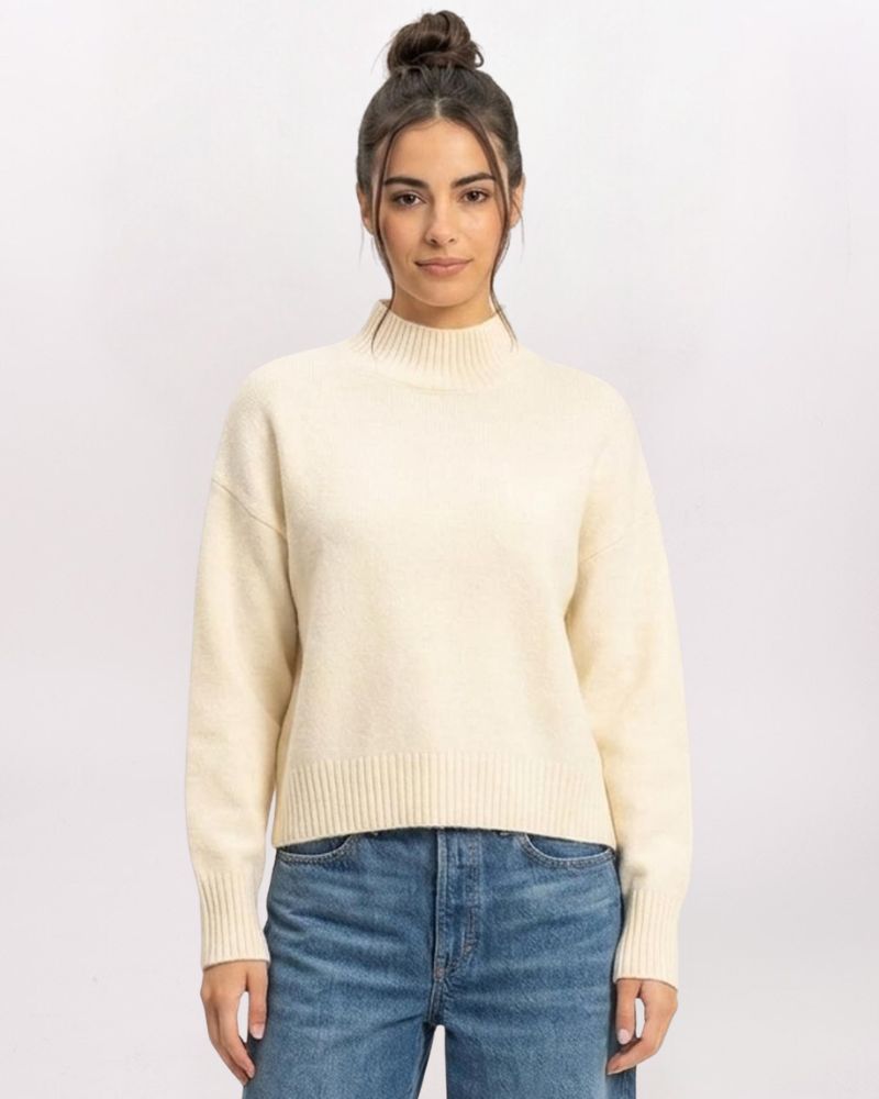 MOCK NECK SWEATER, CREAM