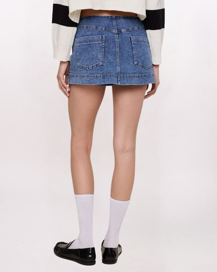 SIDE ZIP MICRO MINI SKORT, DENIM