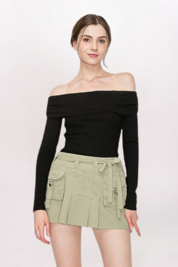 PLEATED TWILL CARGO SKIRT - KHAKI GREEN