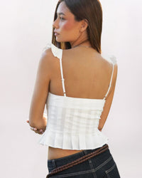 SQUARE NECK PLEATED TOP, WHITE