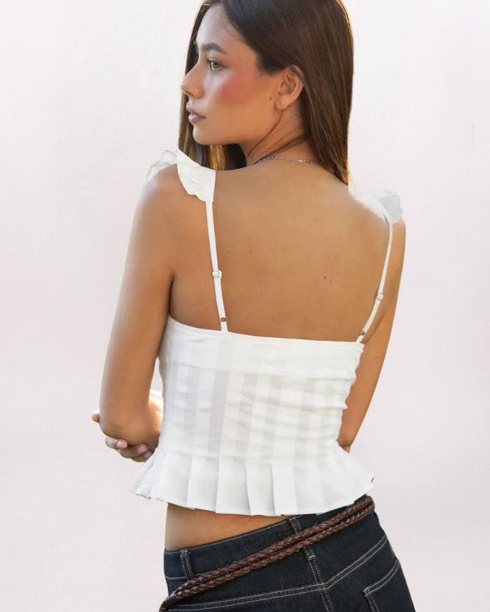 SQUARE NECK PLEATED TOP, WHITE