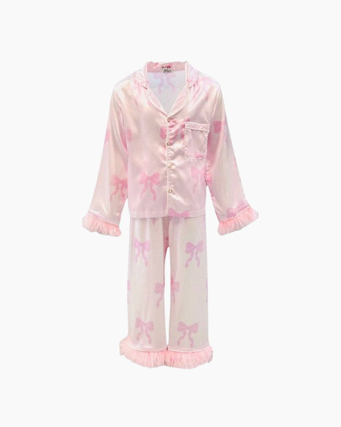 LS PRETTY BOWS FTHR TRIM SILKY PJS