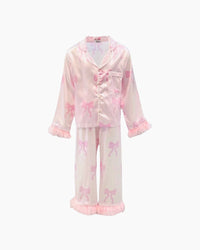 LS PRETTY BOWS FTHR TRIM SILKY PJS